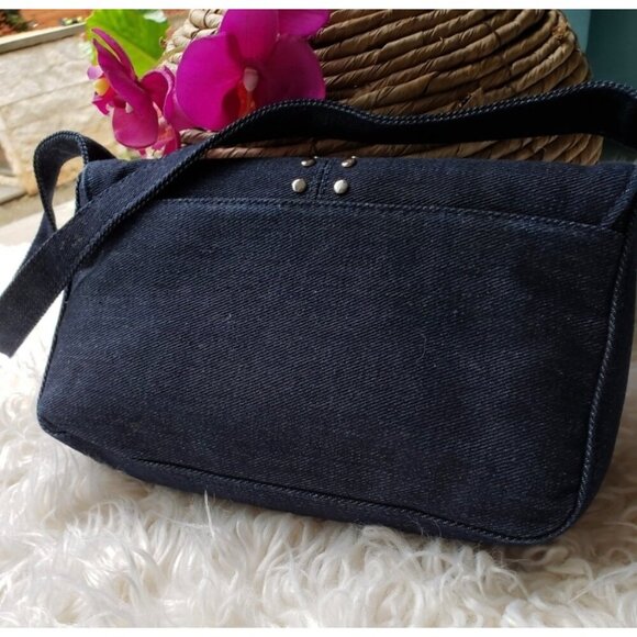 Vintage 90s Y2K Denim Studded Shoulder Bag With Card Holder & Zip Compartments - Picture 2 of 7